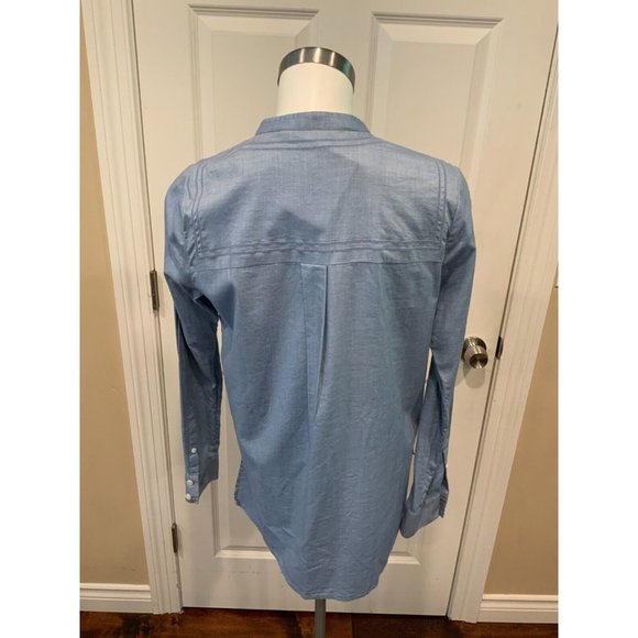 Veronica Beard Blue Button Up High-Low Long Sleeve Shirt, Size 8 - Picture 5 of 6